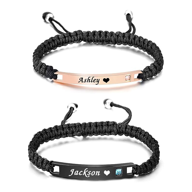 Personalized Couples Bracelet for Women Men,Custom Name Bracelets Engraved Promise Words Relationship Bracelets Customized Gifts for Him and Her